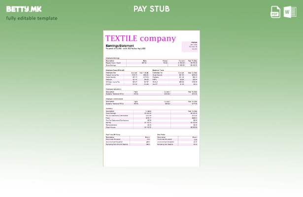 модерен стил Шаблон за платен список на текстилна компанија